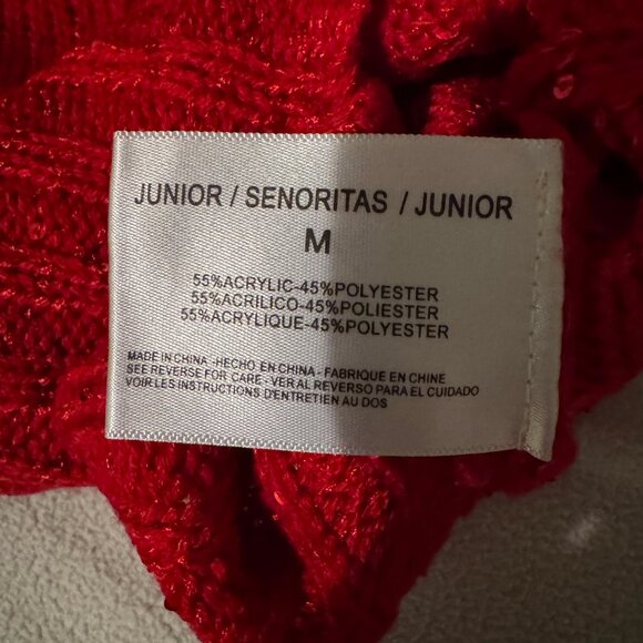 Women's Petite Junior Deep Red Turtle Neck Ribbed Cuff Glitter Sweater Size M - Picture 5 of 5